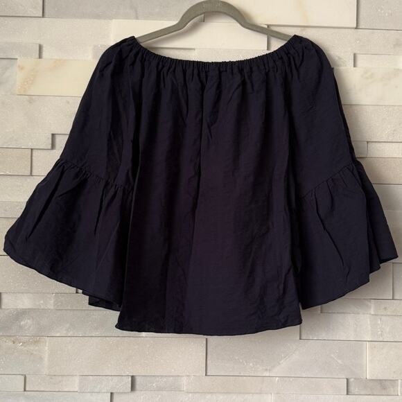 SEE CHLOE Oversize Crop Boxy Bell Sleeve Seersucker Crew on/off Shoulder Top 2 - Picture 3 of 8